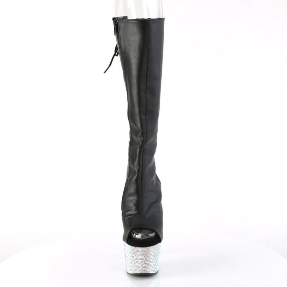 Rhinestone Platform Lace Up Back High Heel Knee Boots - Picture 5 of 5